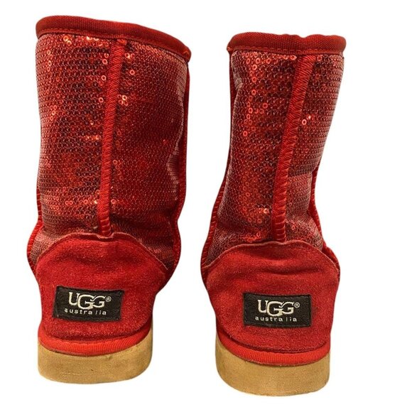 UGG Holiday Red Sequin Boots – Size 8 – Limited Edition Sparkle - Picture 4 of 15